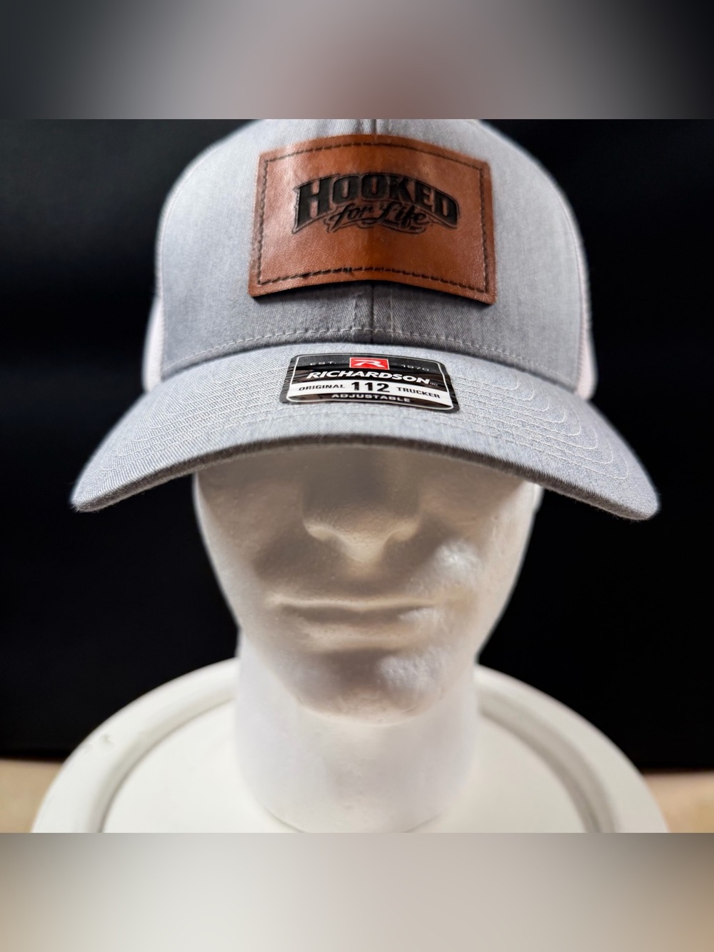 Hooked For Life, Fishing Hat, Grey W/White Mesh SnapBack, New